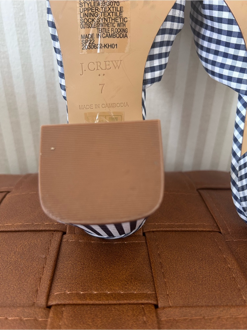 J.Crew Knotted Block-Heel Mule Sandals Gingham Navy/White Fabric Women’s Size 7 - Picture 10 of 11